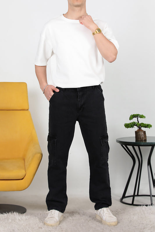 Erkek Kargo Cep Düz Paça Pantolon Füme
