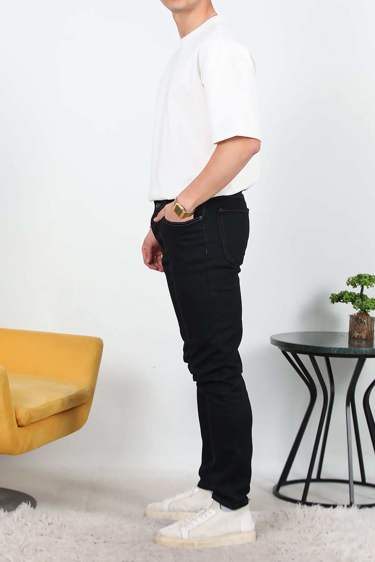 Erkek Slim Düz Paça Kot Pantolon Koyu Lacivert