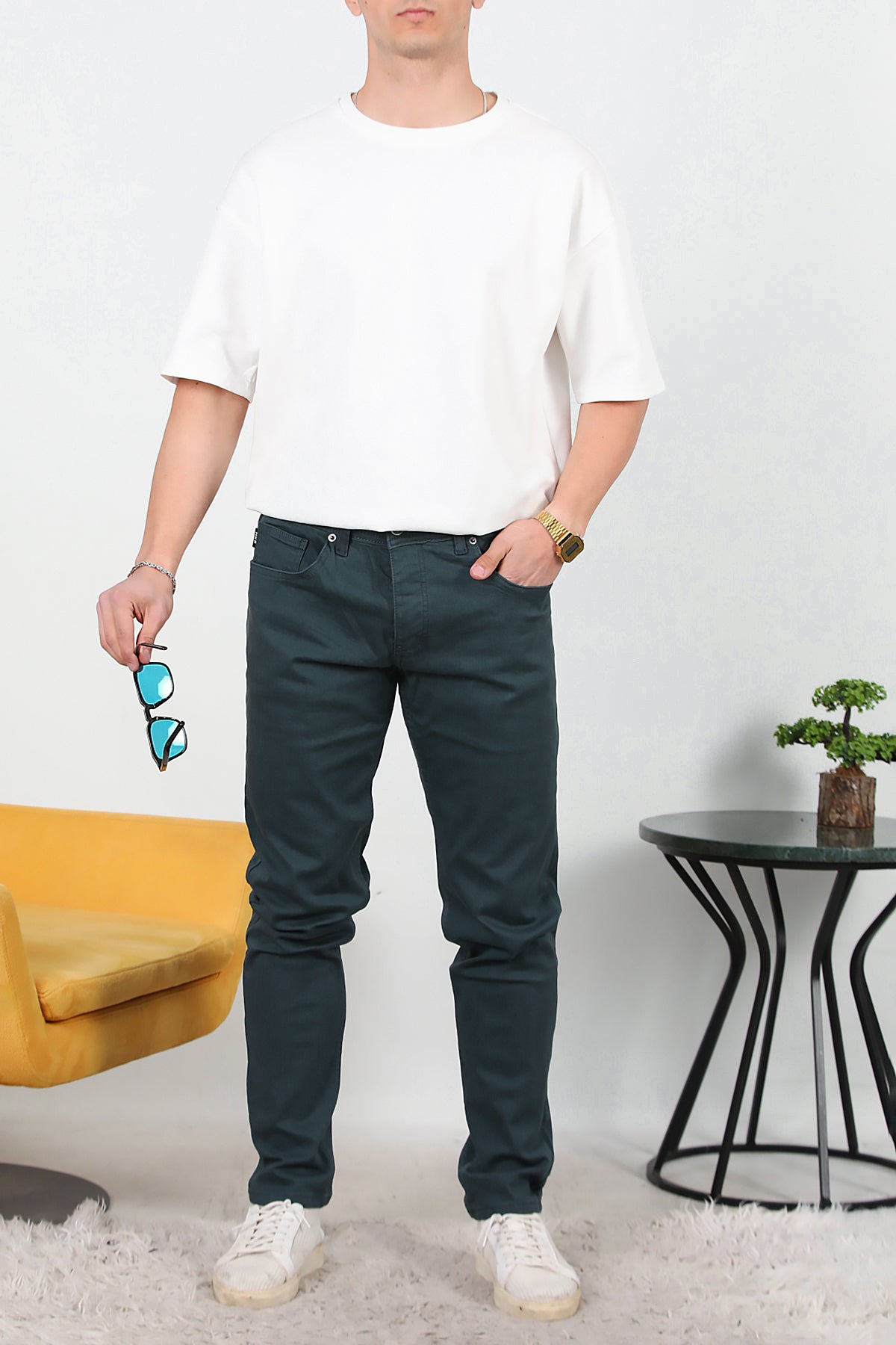 Erkek Düz Paça Likralı Kot Pantolon Lacivert