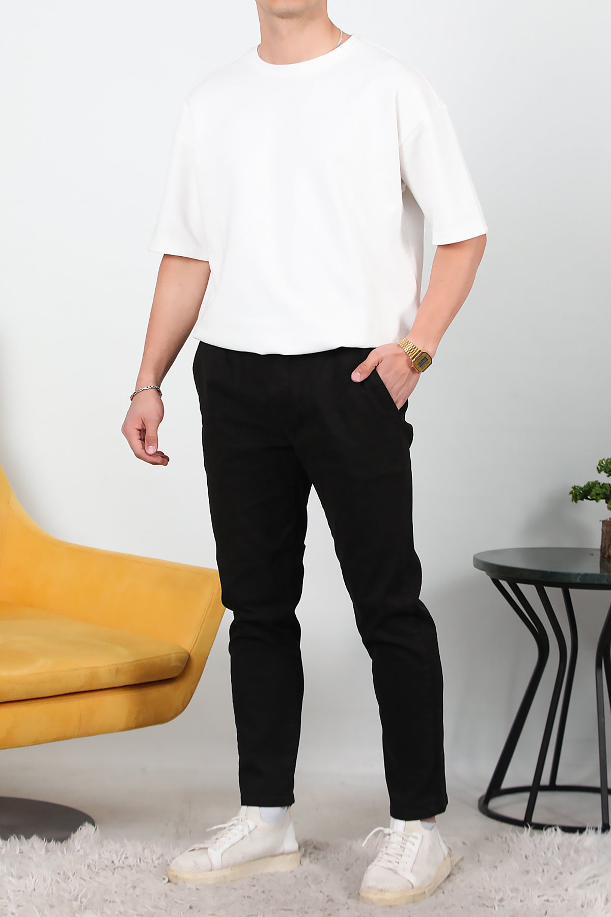Erkek Bel Lastikli Jagger Pantolon Siyah