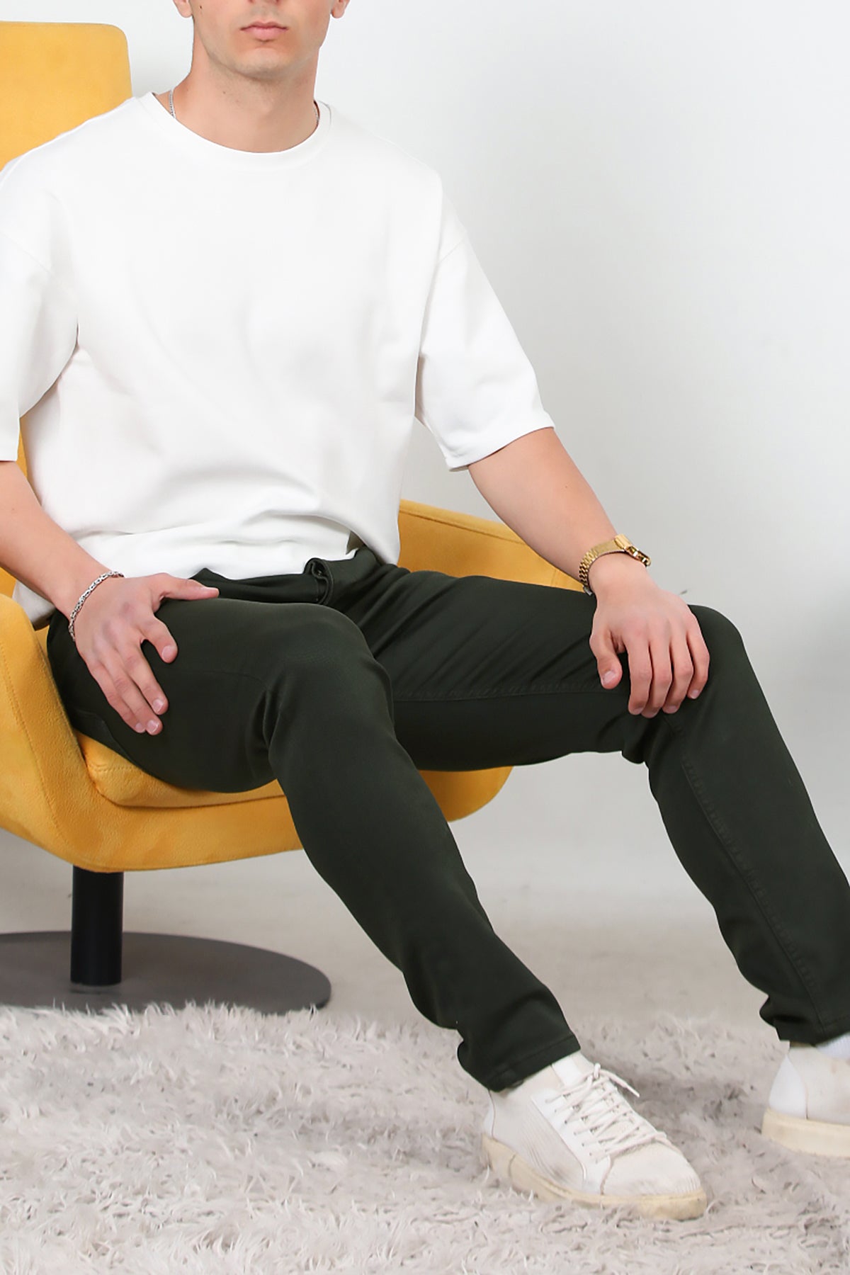 Erkek Slim Likralı Kot Pantolon Haki