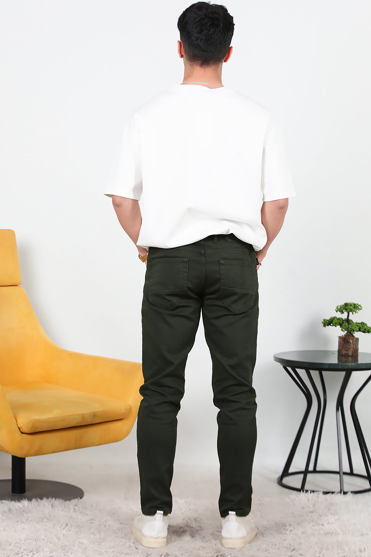 Erkek Slim Likralı Kot Pantolon Haki