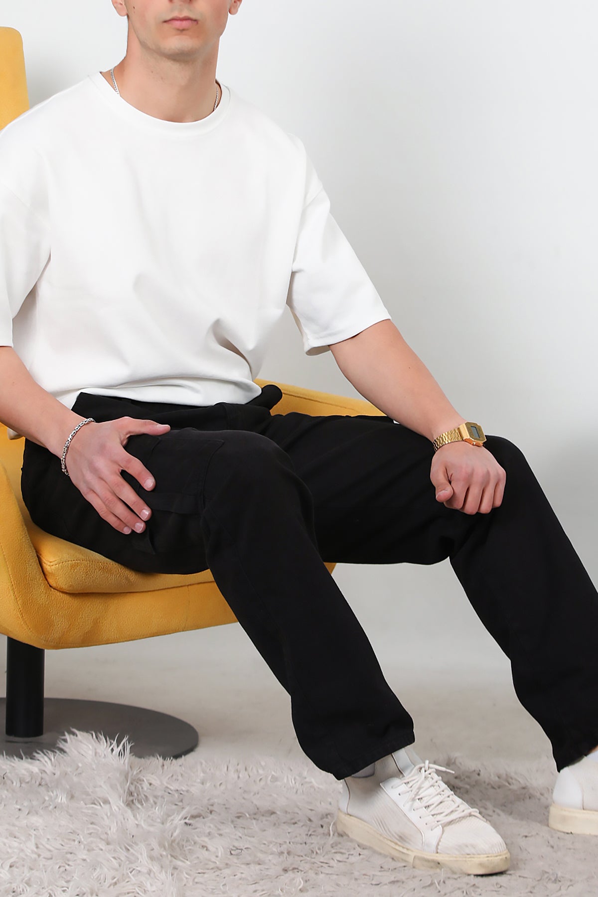 Erkek Kargo Cep Düz Paça Pantolon Siyah