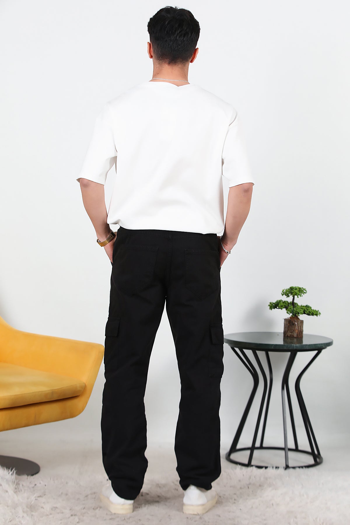 Erkek Kargo Cep Düz Paça Pantolon Siyah