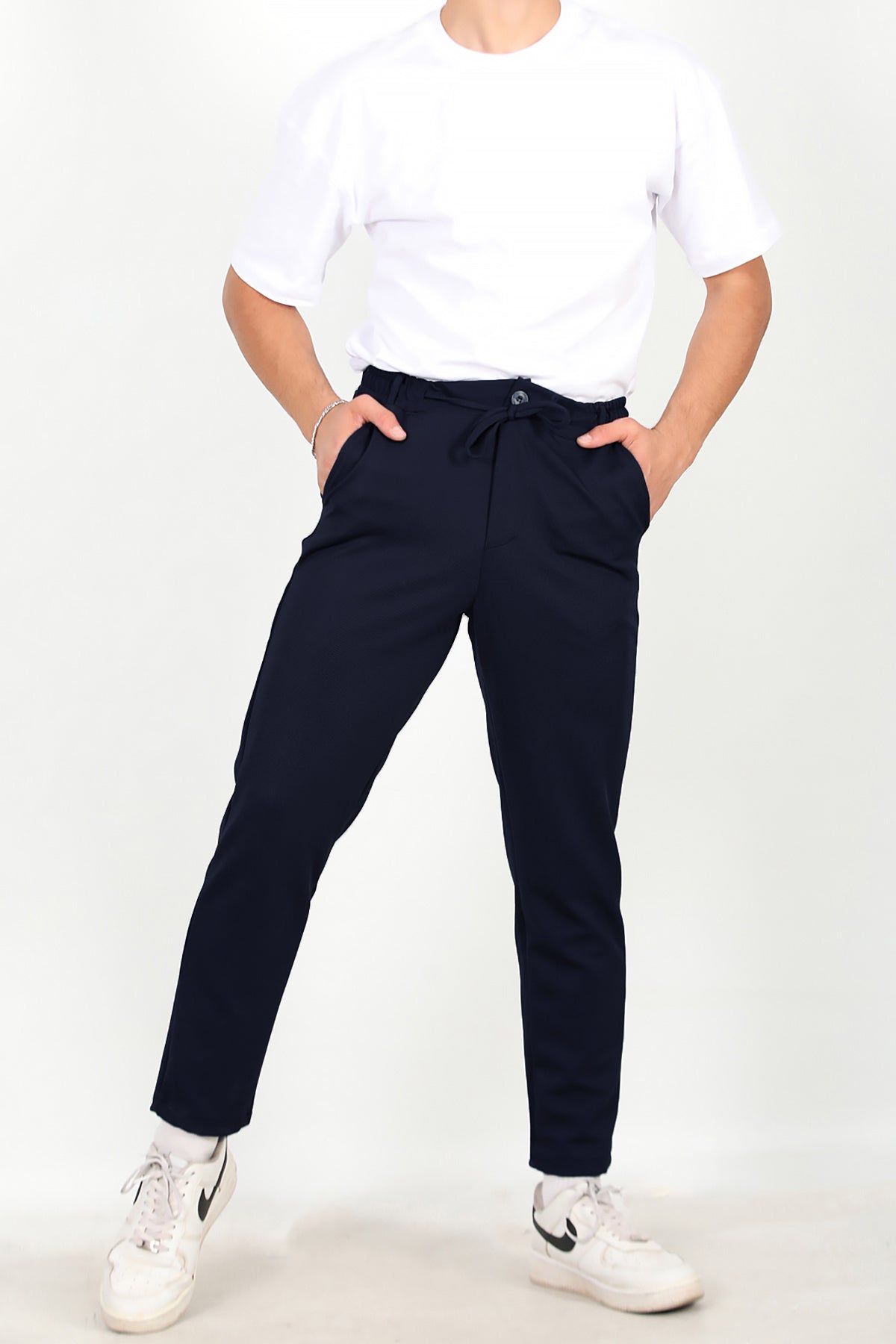 Erkek Düğmeli Jogger Pantolon Lacivert