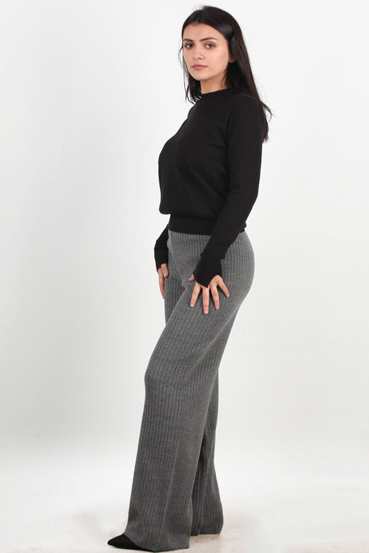 Ribbera Kadın Bol Paça Fitilli Pantolon Antrasit