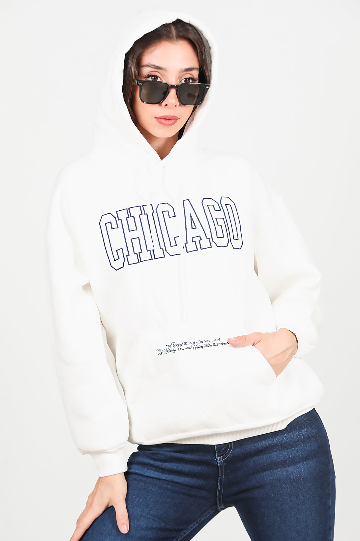 Kadın Kapüşonlu Sweat Beyaz