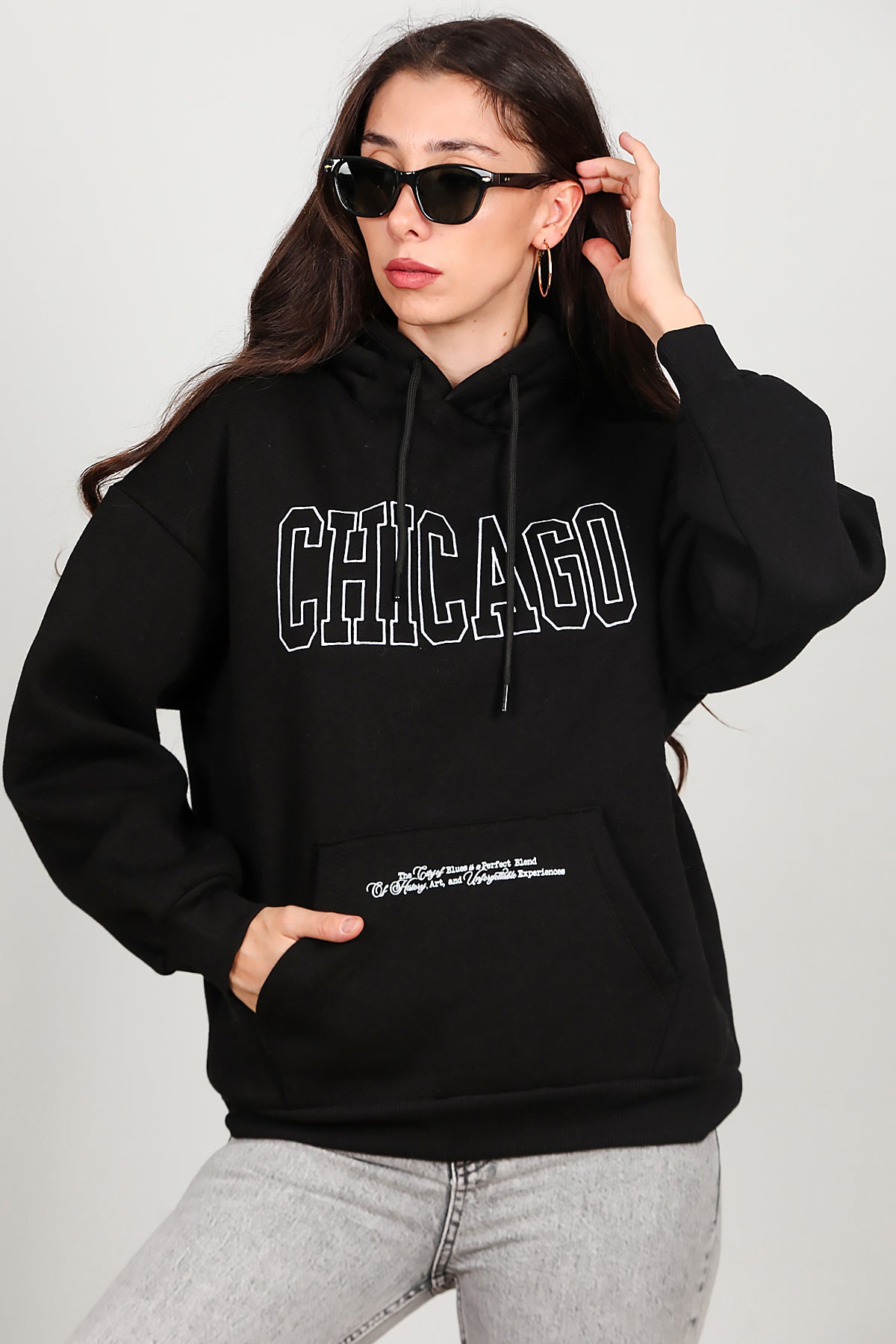 Kadın Kapüşonlu Sweat Siyah