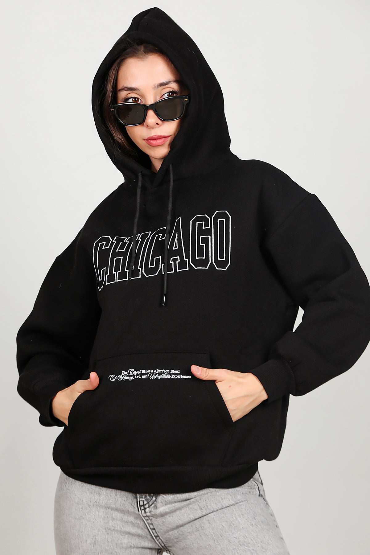 Kadın Kapüşonlu Sweat Siyah