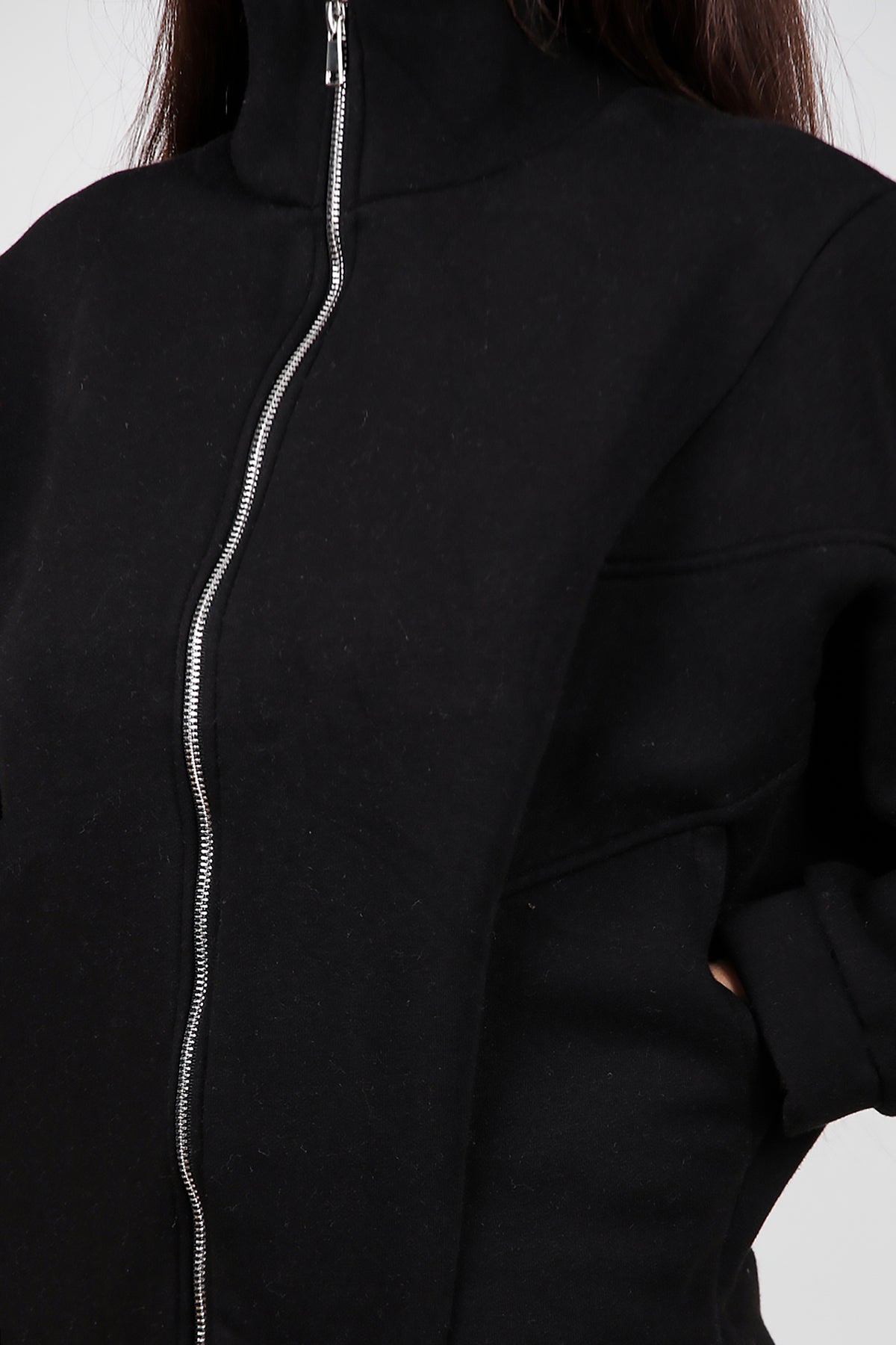 Kadın Dik Yaka Fermuarlı Sweat Siyah