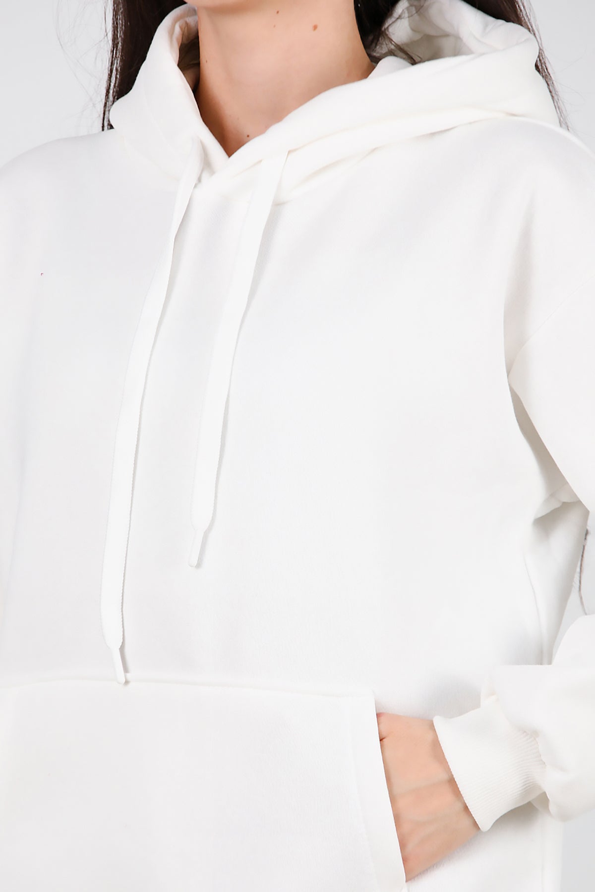 Kadın Kapşonlu Sweat Ekru
