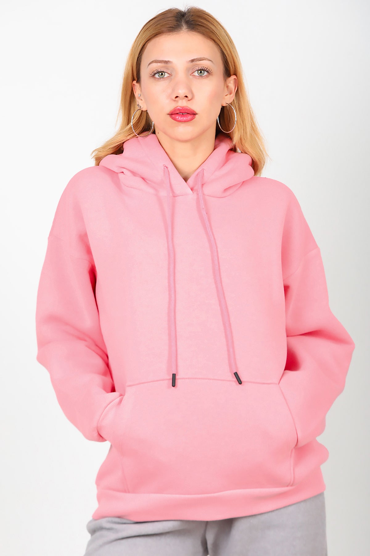 Kadın Kapşonlu Sweat Pembe