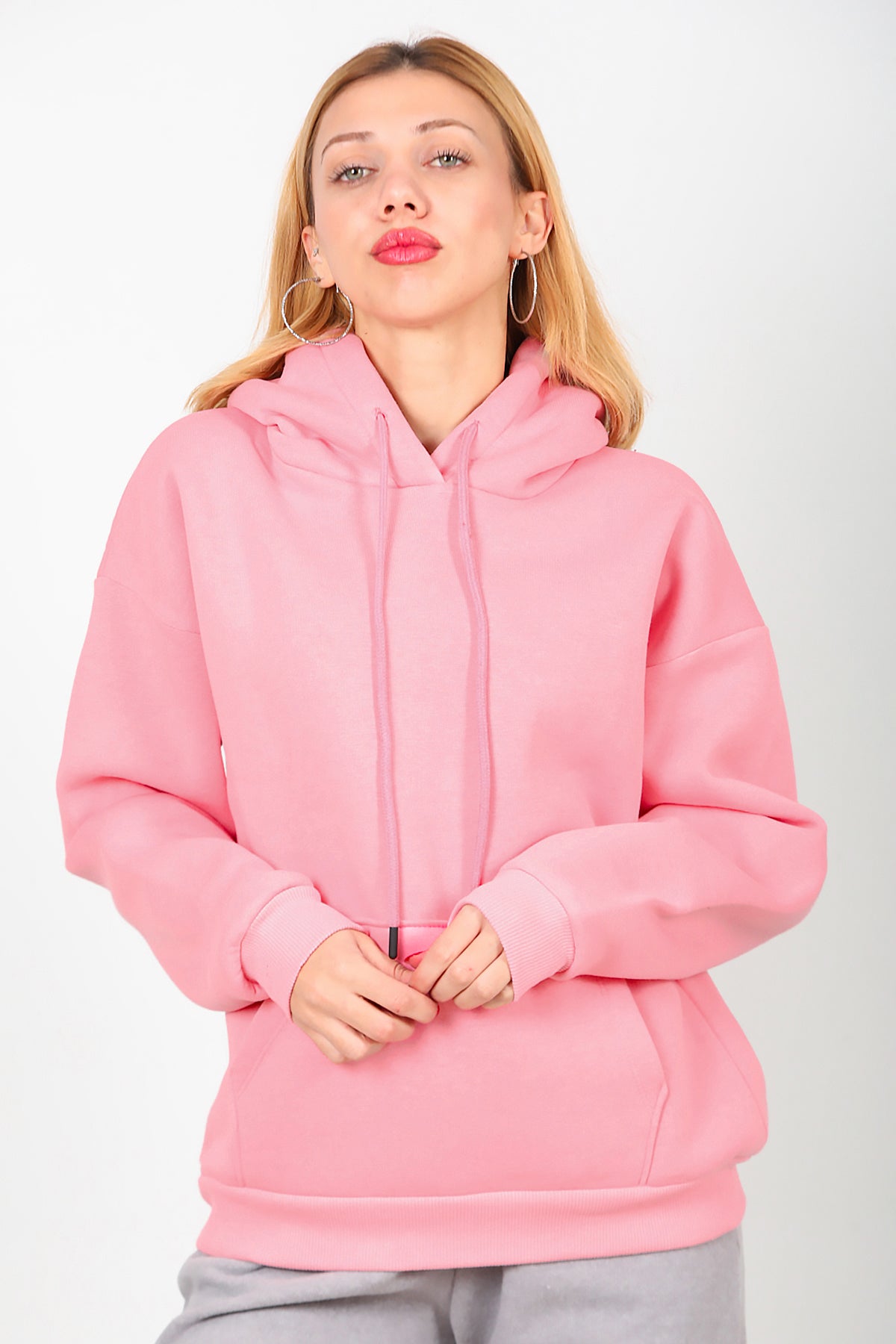 Kadın Kapşonlu Sweat Pembe