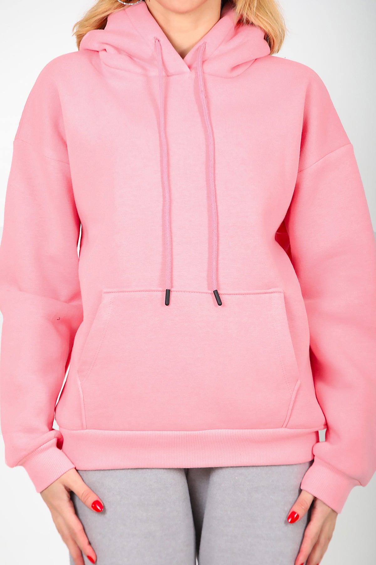 Kadın Kapşonlu Sweat Pembe