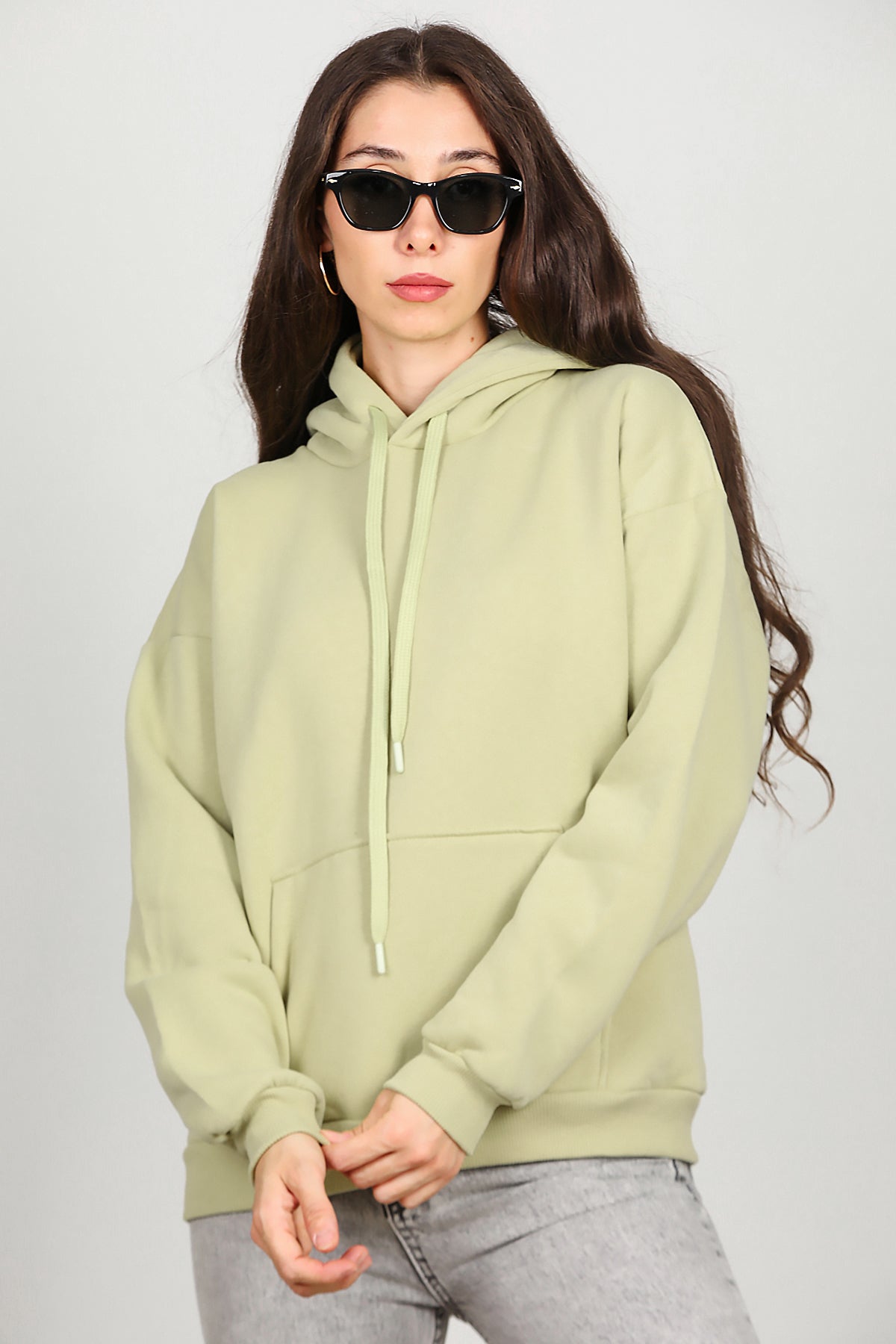 Kadın Kapşonlu Sweat Yeşil