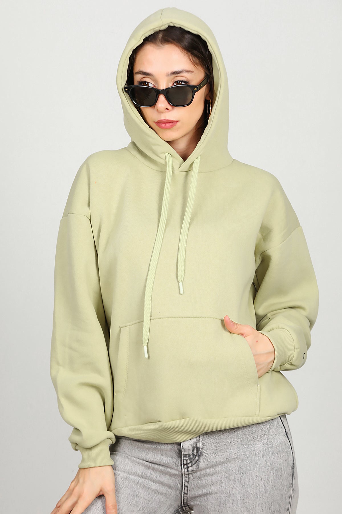 Kadın Kapşonlu Sweat Yeşil