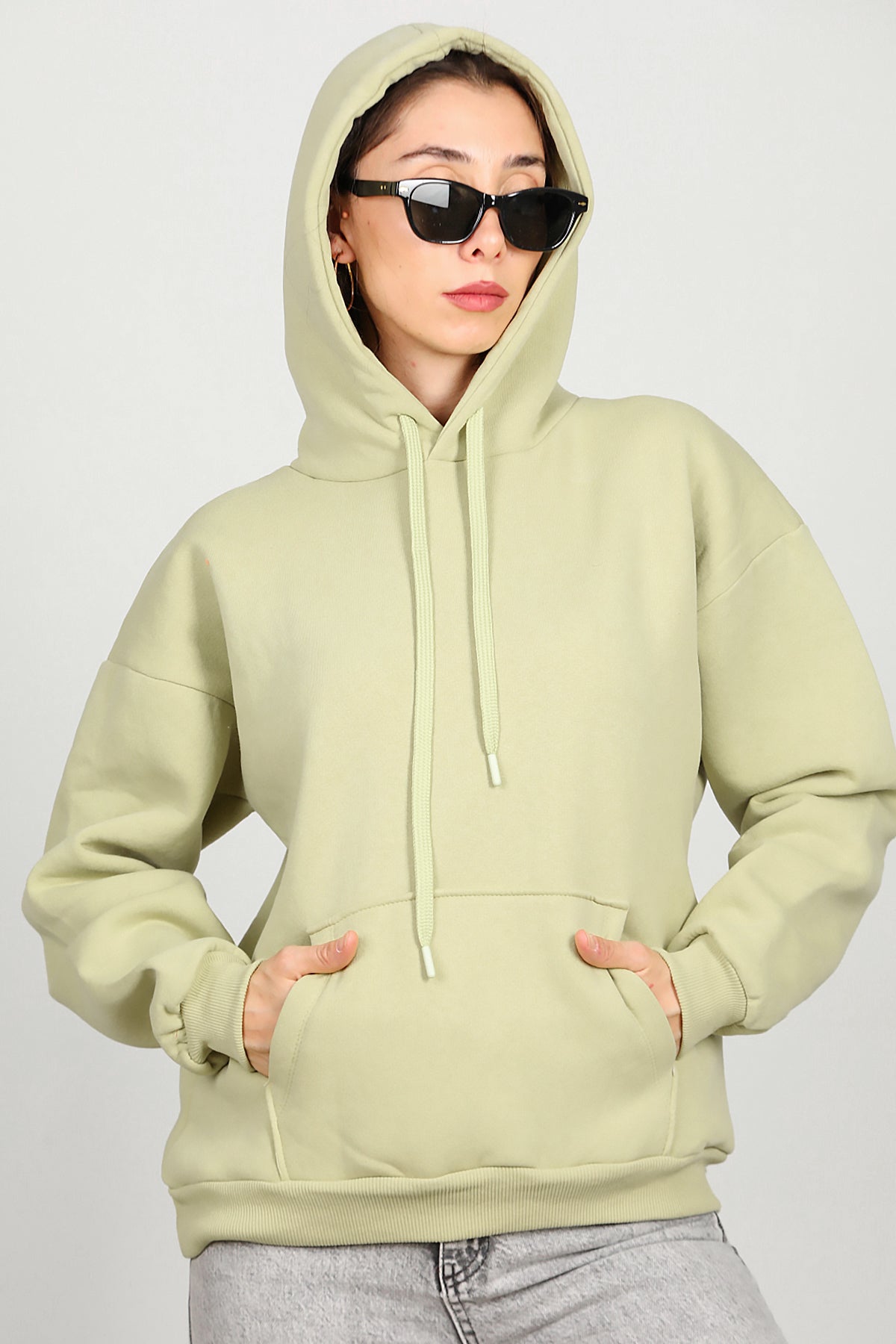 Kadın Kapşonlu Sweat Yeşil