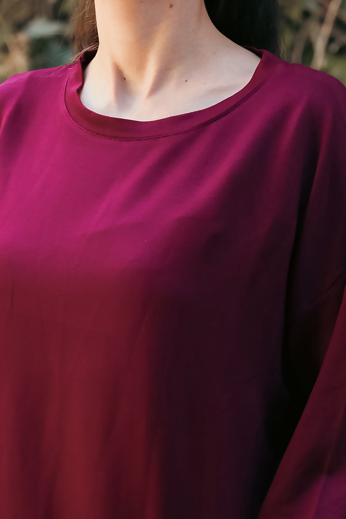 Kadın Oversize Bisiklet Yaka Sweat Bordo