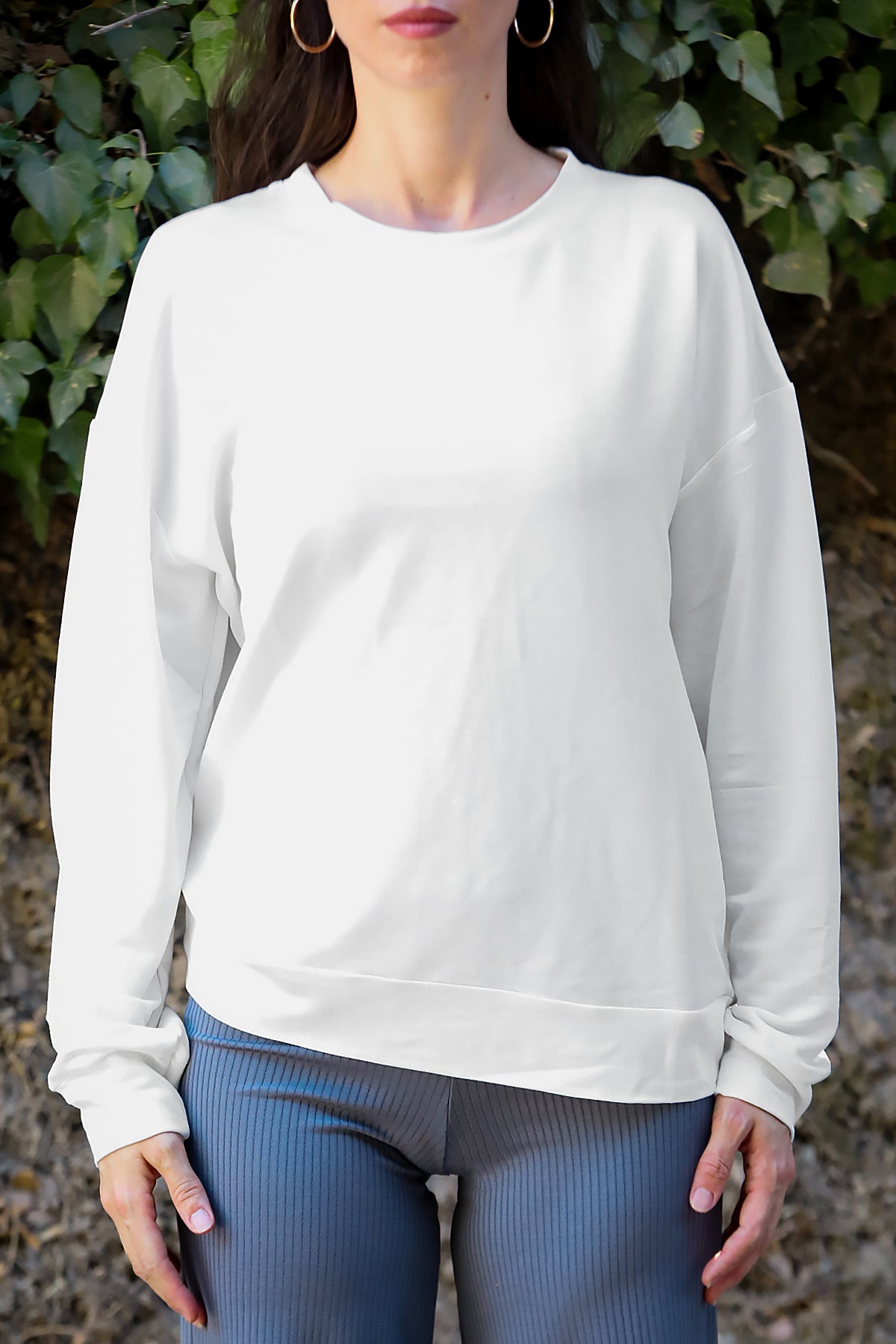 Kadın Oversize Bisiklet Yaka Sweat Ekru