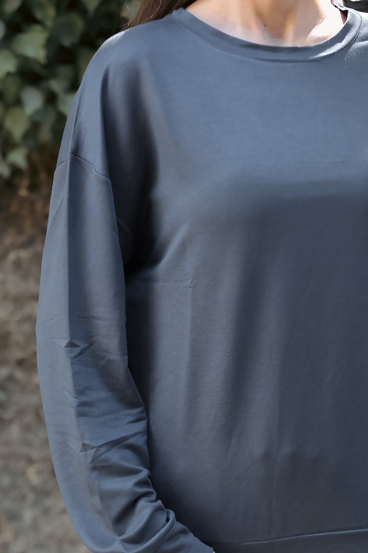 Kadın Oversize Bisiklet Yaka Sweat Füme