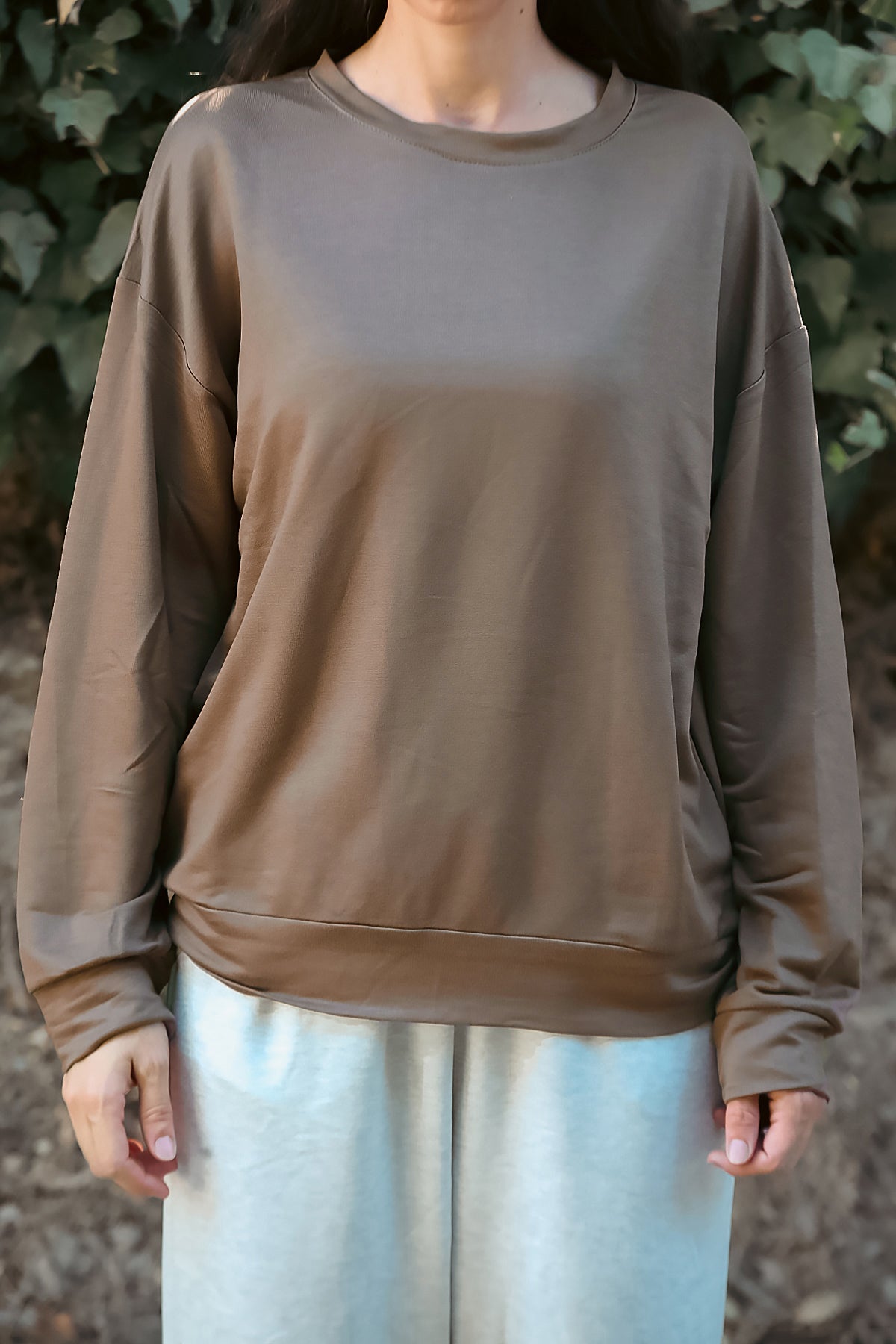 Kadın Oversize Bisiklet Yaka Sweat Kahverengi