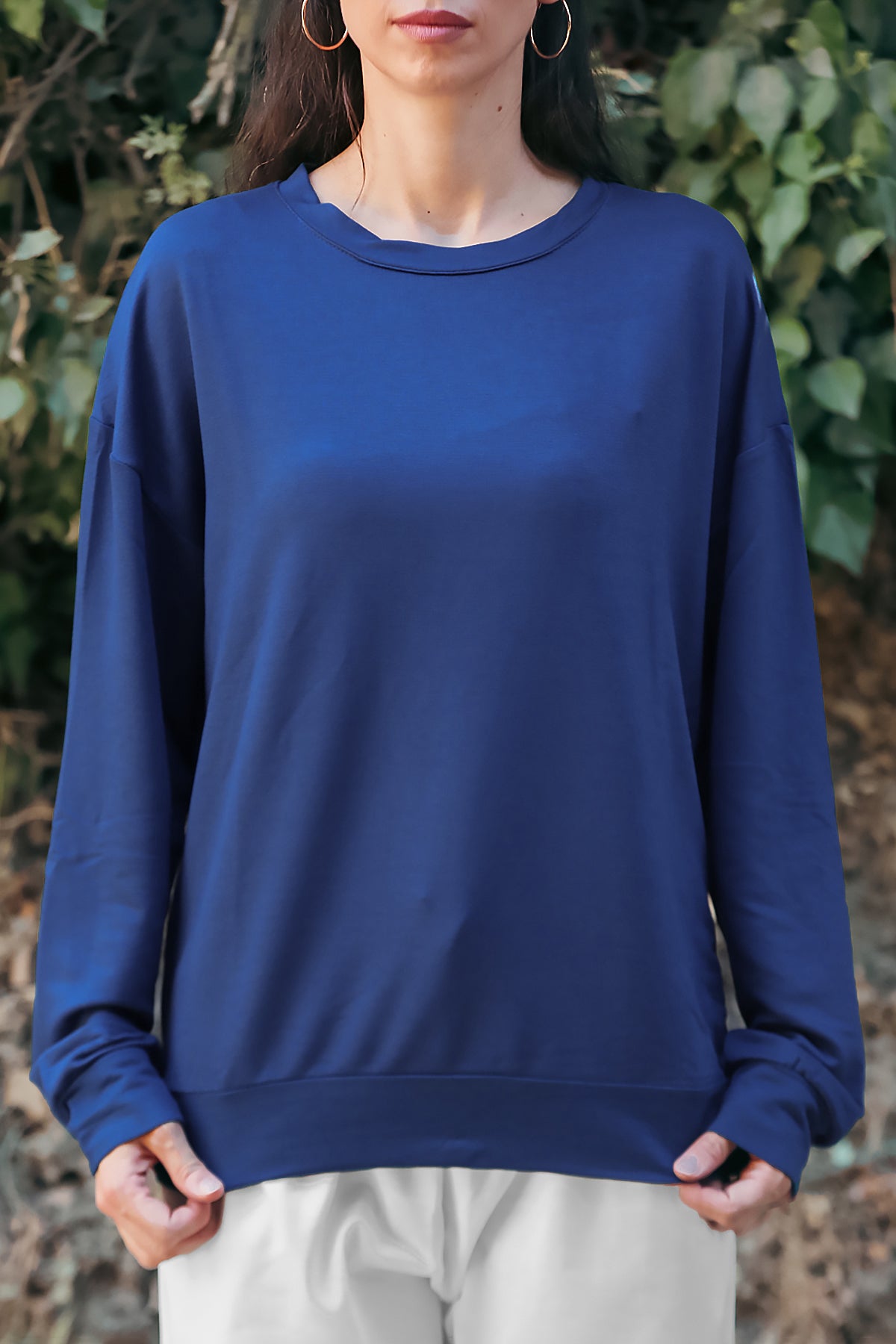 Kadın Oversize Bisiklet Yaka Sweat Lacivert