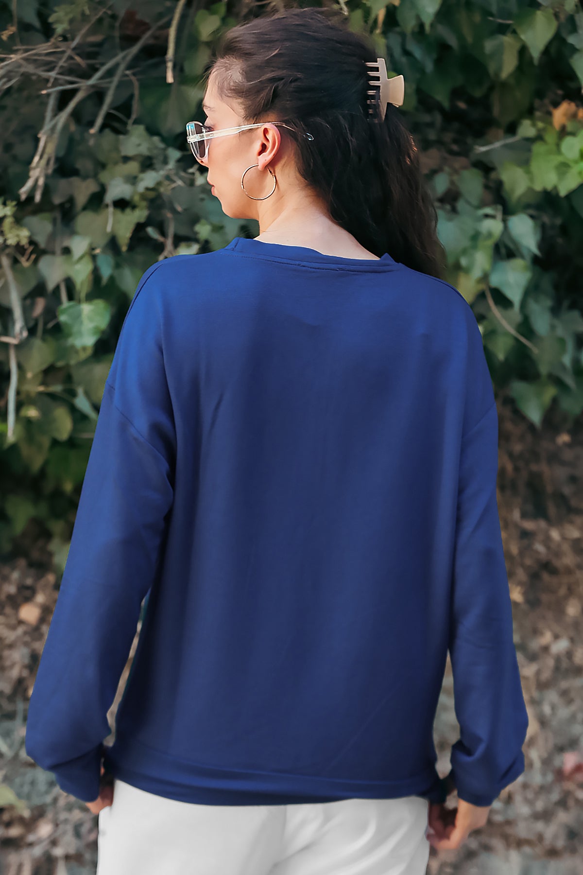 Kadın Oversize Bisiklet Yaka Sweat Lacivert