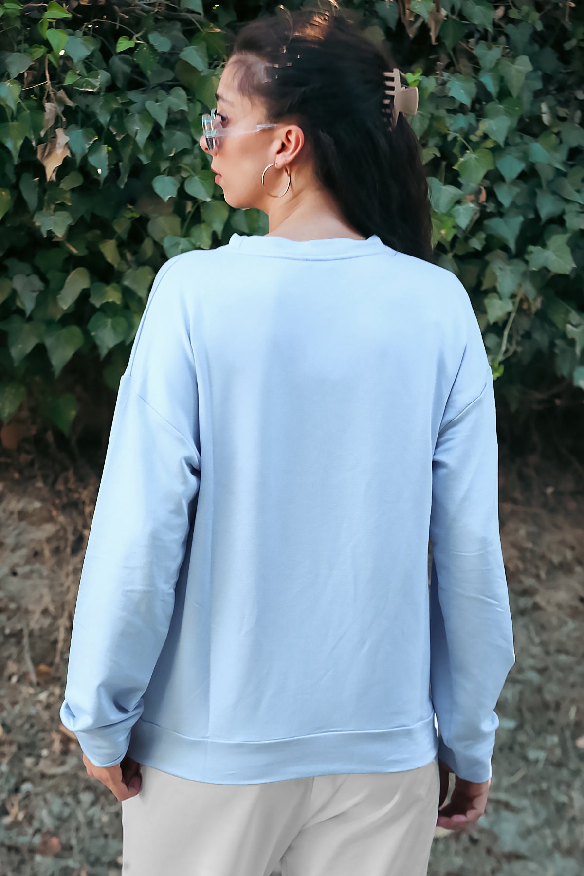 Kadın Oversize Bisiklet Yaka Sweat Mavi