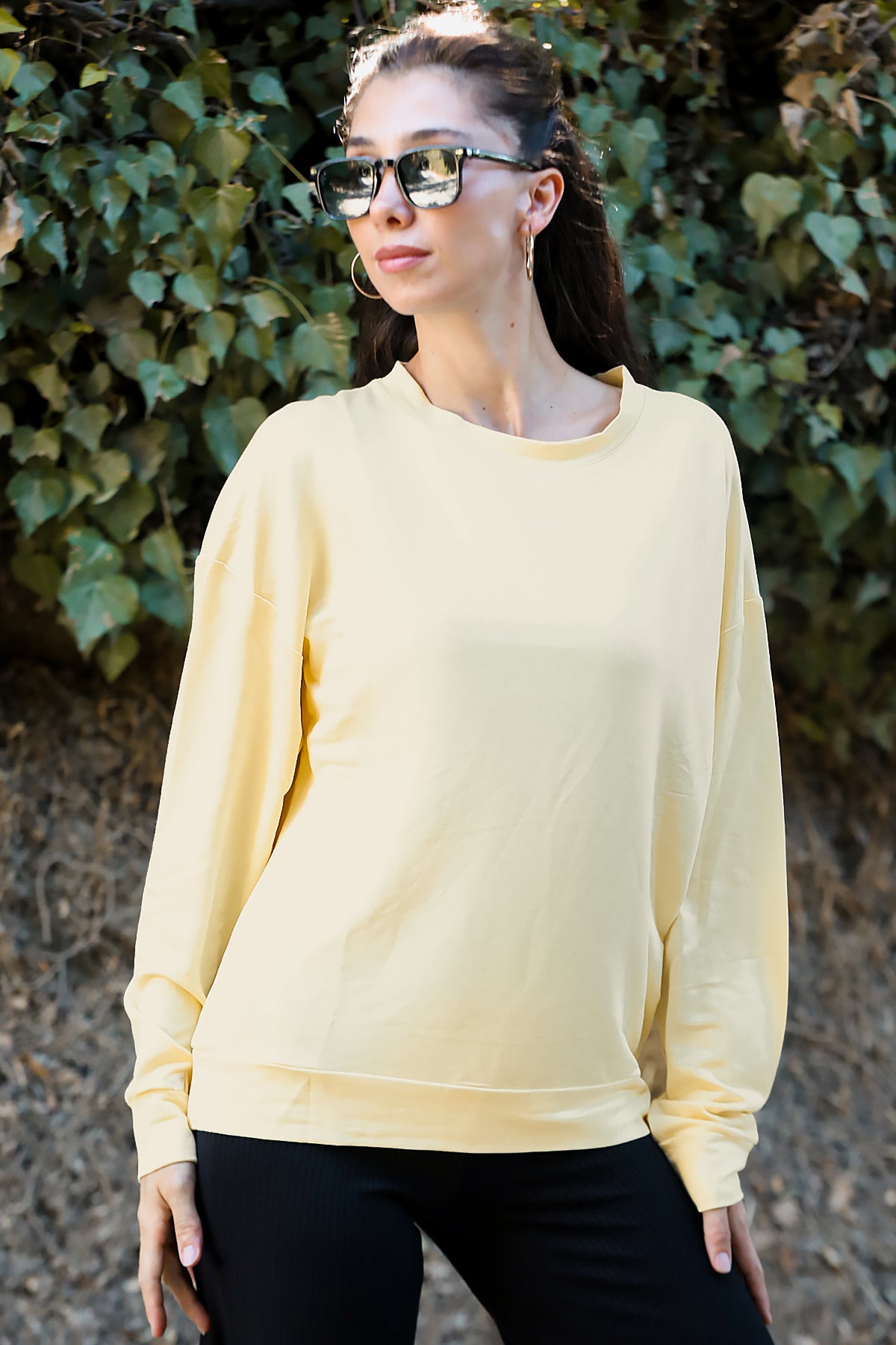 Kadın Oversize Bisiklet Yaka Sweat Sarı