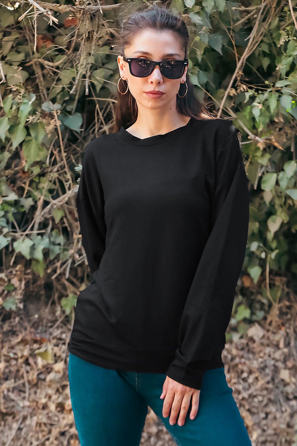 Kadın Oversize Bisiklet Yaka Sweat Siyah