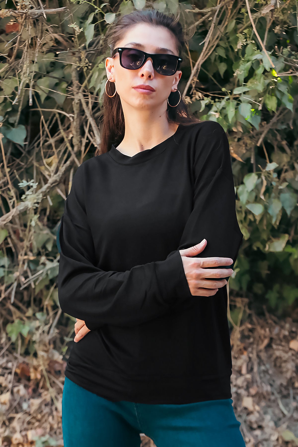 Kadın Oversize Bisiklet Yaka Sweat Siyah
