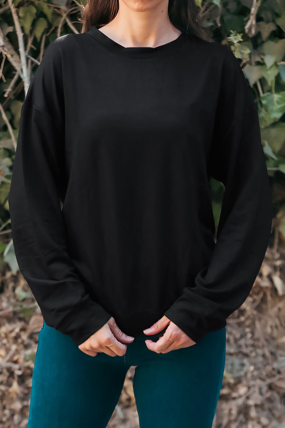 Kadın Oversize Bisiklet Yaka Sweat Siyah