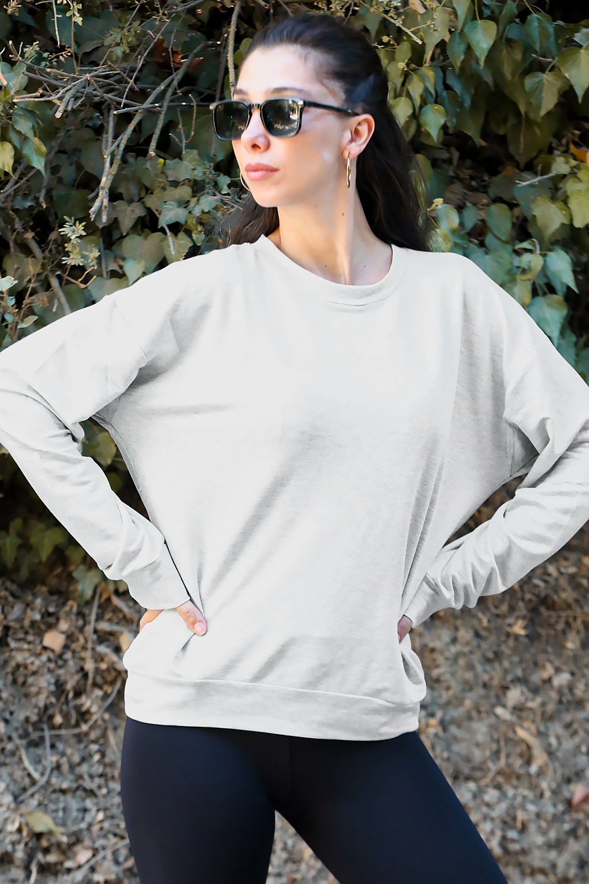 Kadın Oversize Bisiklet Yaka Sweat Taş