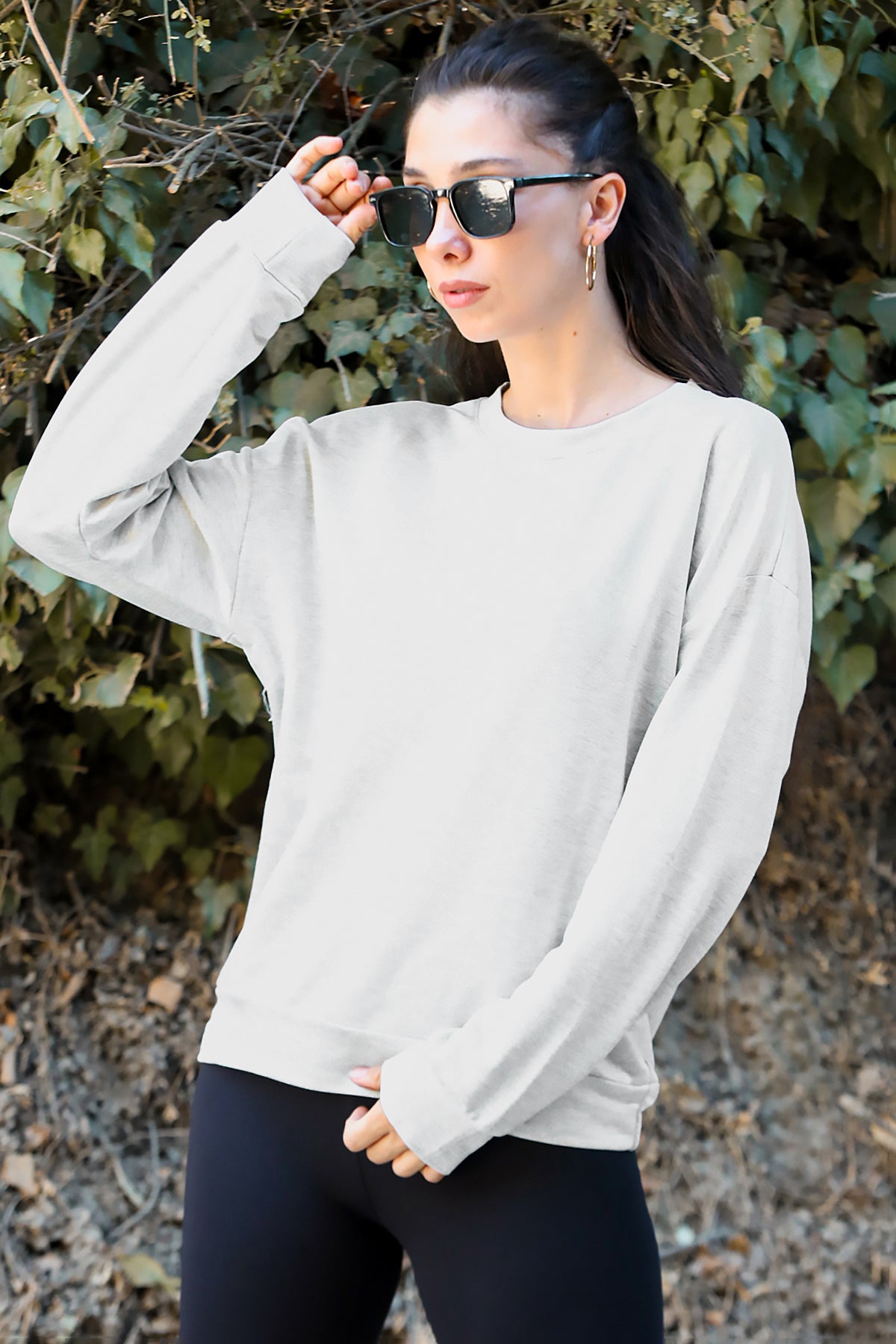 Kadın Oversize Bisiklet Yaka Sweat Taş