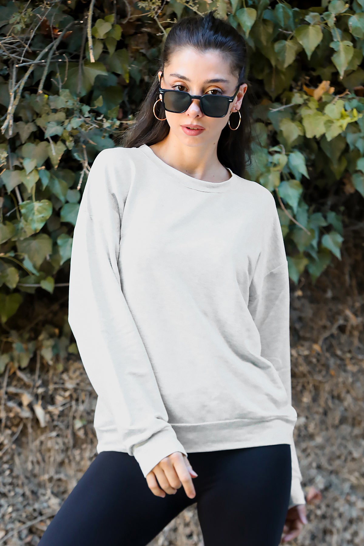 Kadın Oversize Bisiklet Yaka Sweat Taş