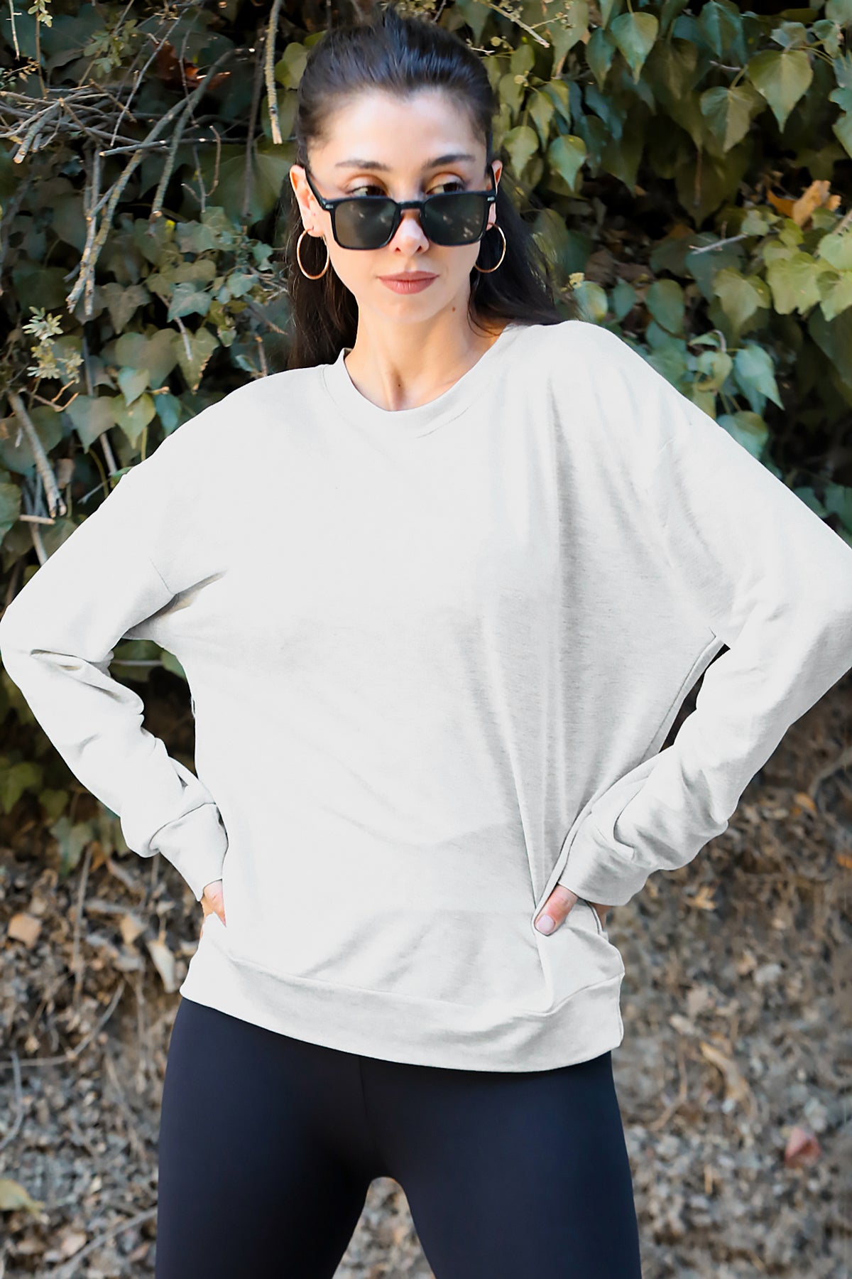 Kadın Oversize Bisiklet Yaka Sweat Taş