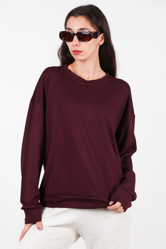 Kadın Bisiklet Yaka Sweat Bordo