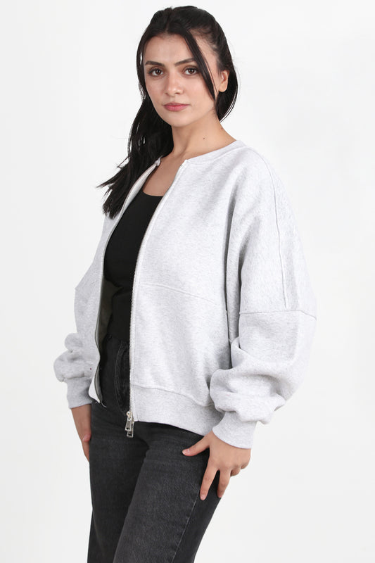 Zipperon Kadın Önü Fermuarlı Parçalı Sweat Ekru