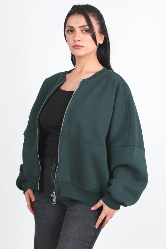 Zipperon Kadın Önü Fermuarlı Parçalı Sweat Füme