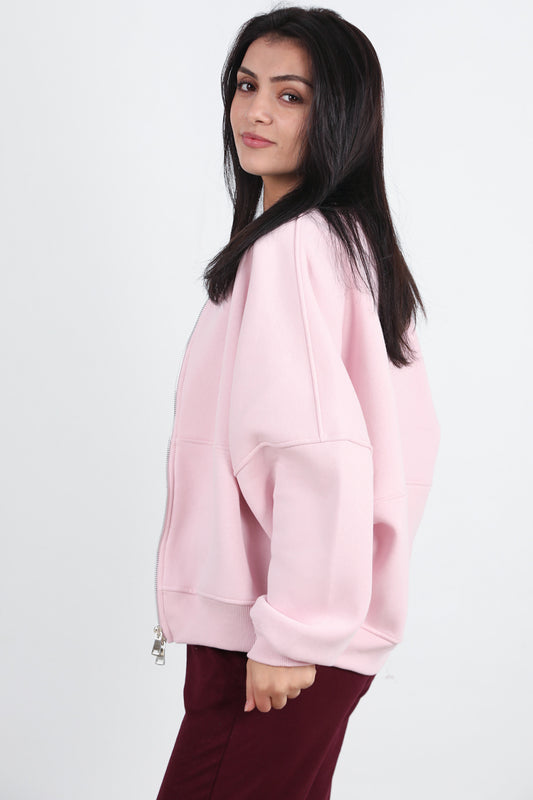 Zipperon Kadın Önü Fermuarlı Parçalı Sweat Pembe