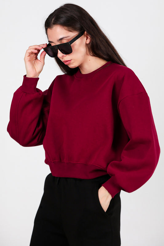 Kadın Oversize Bisiklet Yaka Sweat Bordo