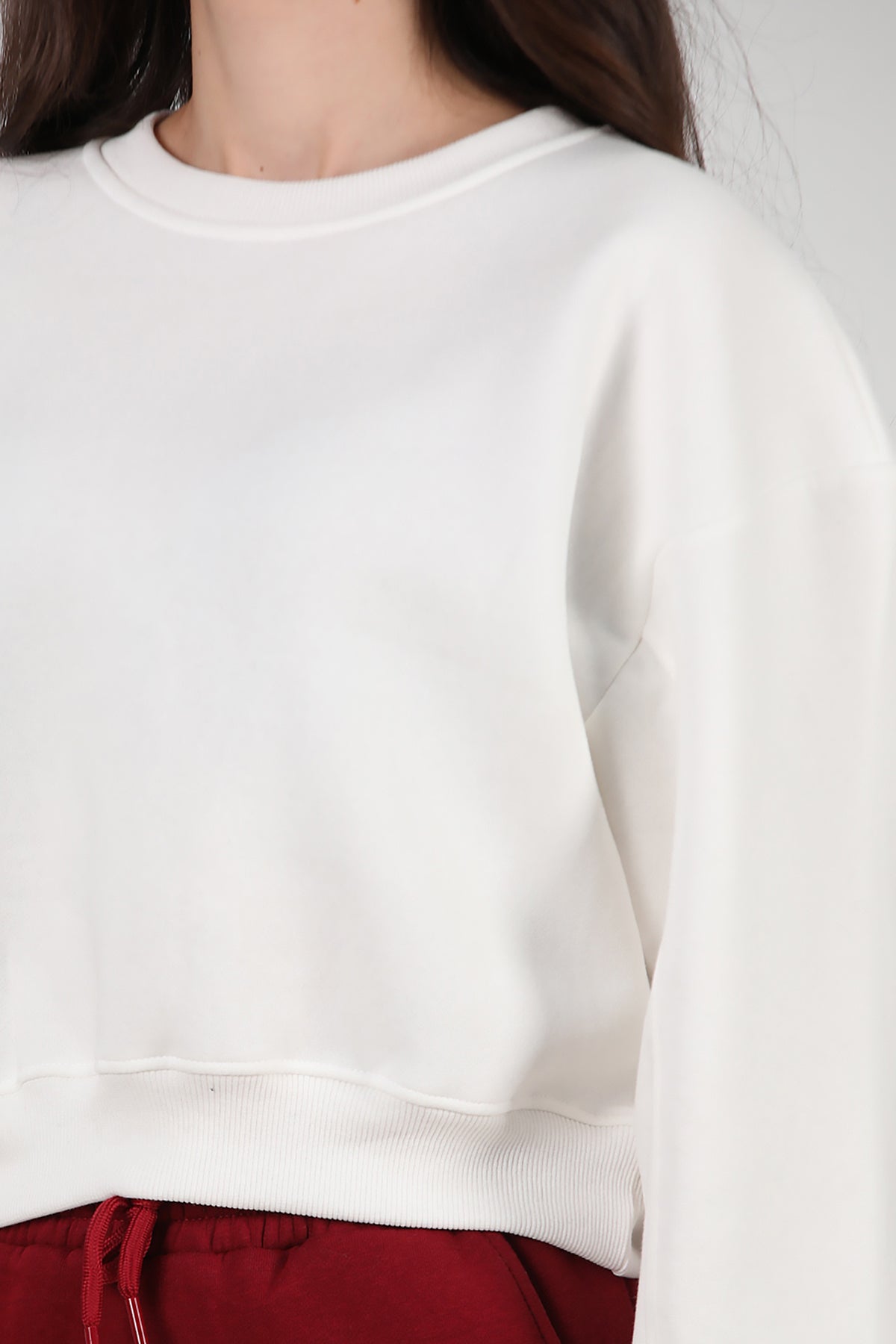 Kadın Oversize Bisiklet Yaka Sweat Ekru