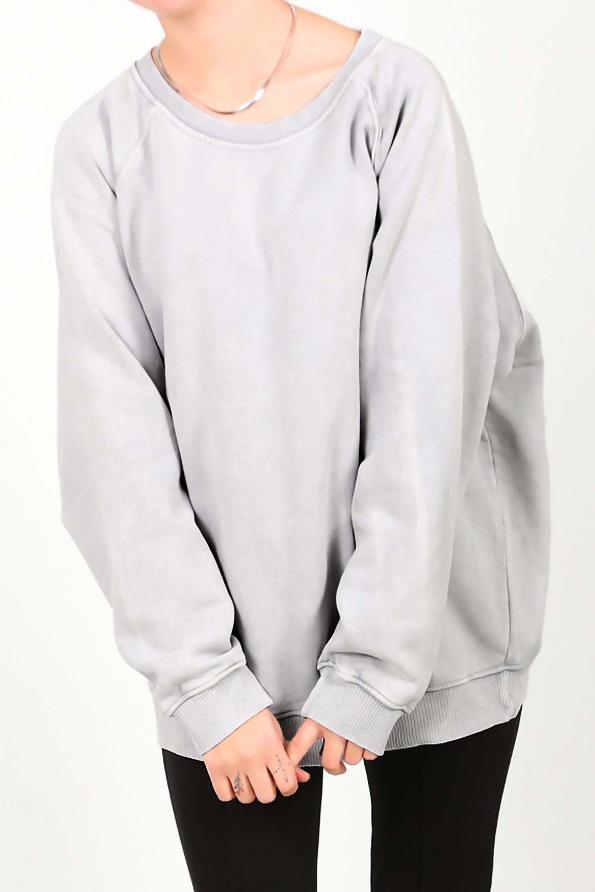 Kadın Reglon Kol Oversize Bisiklet Yaka Sweat Gri
