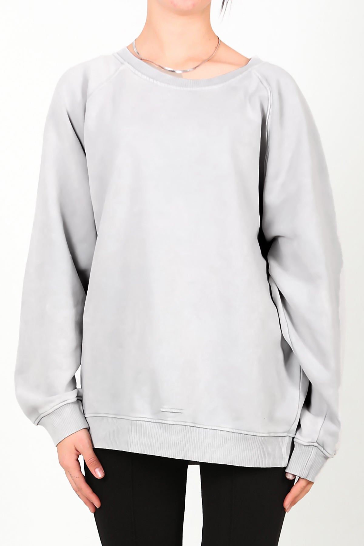 Kadın Reglon Kol Oversize Bisiklet Yaka Sweat Gri