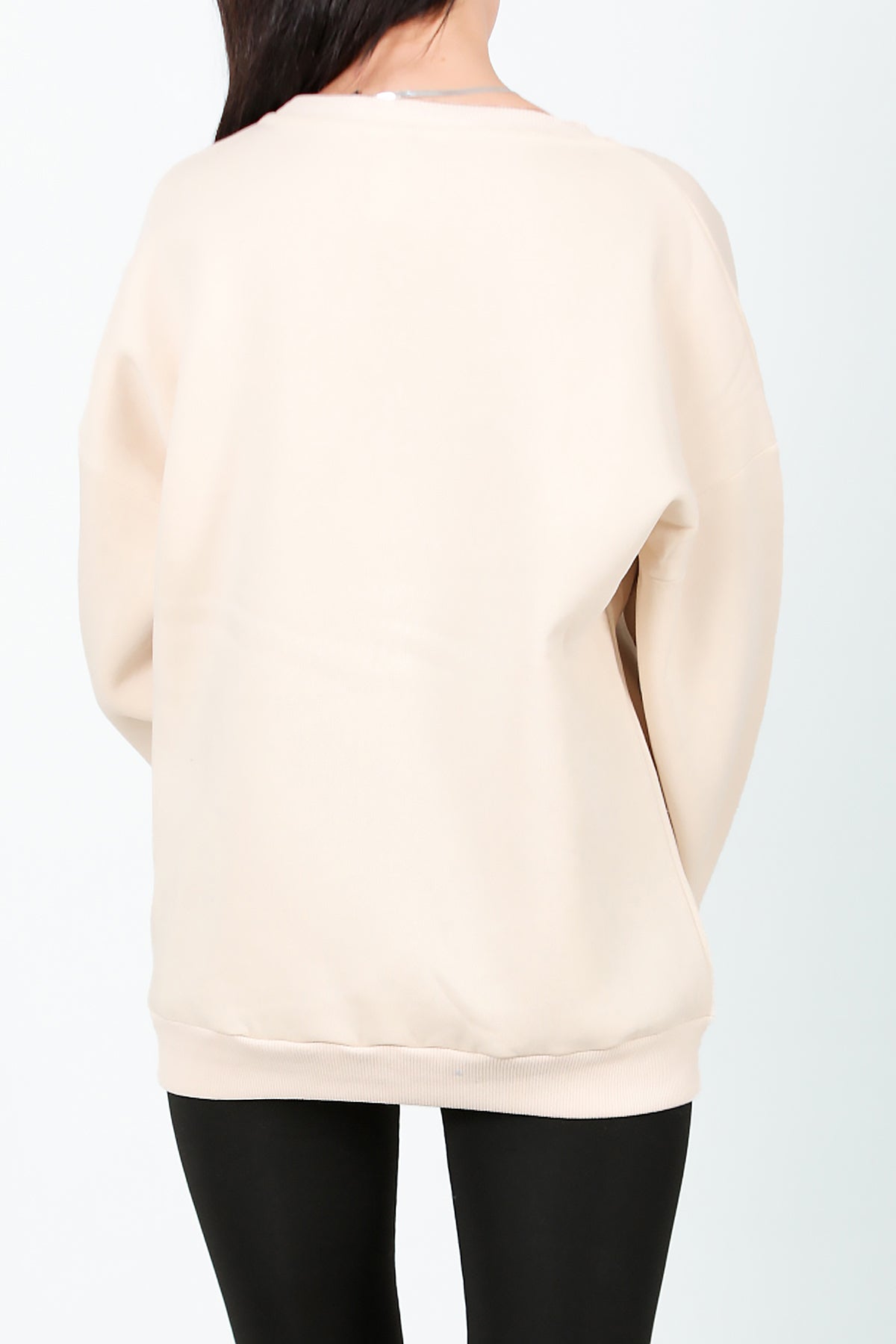Kadın Bisiklet Yaka Üç İplik Oversize Sweat Krem