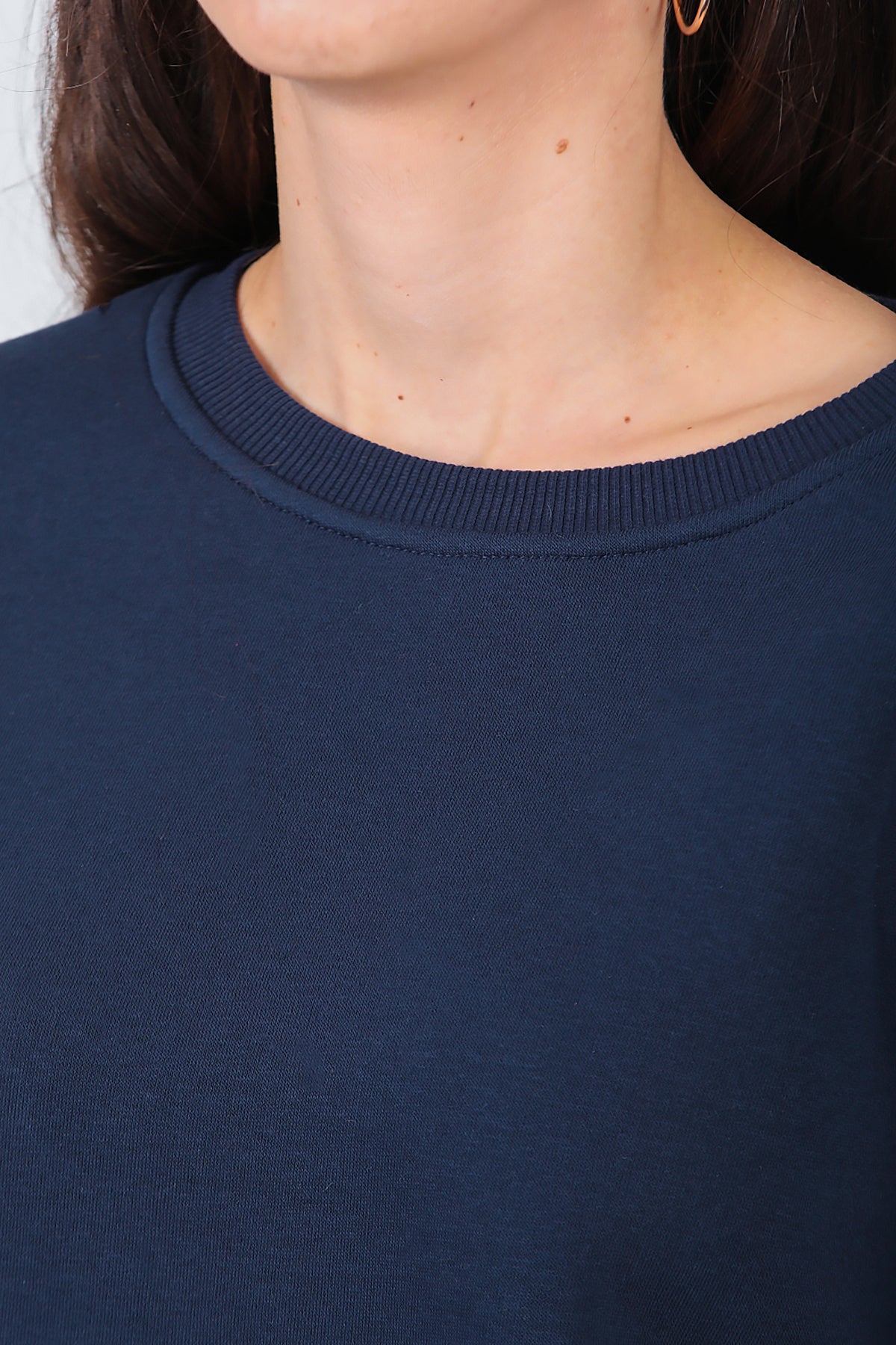 Kadın Bisiklet Yaka Üç İplik Oversize Sweat Lacivert