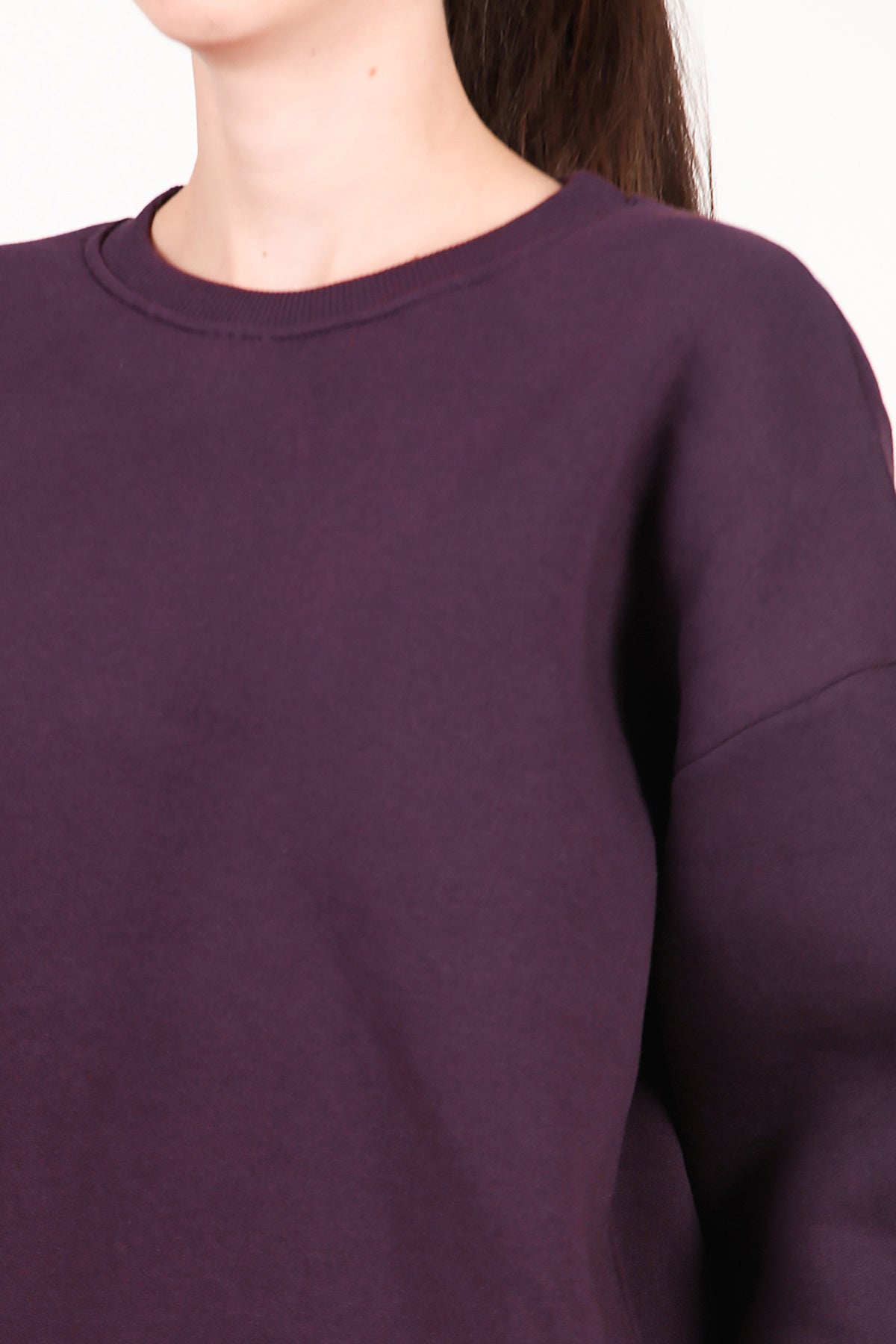 Kadın Bisiklet Yaka Üç İplik Oversize Sweat Mor