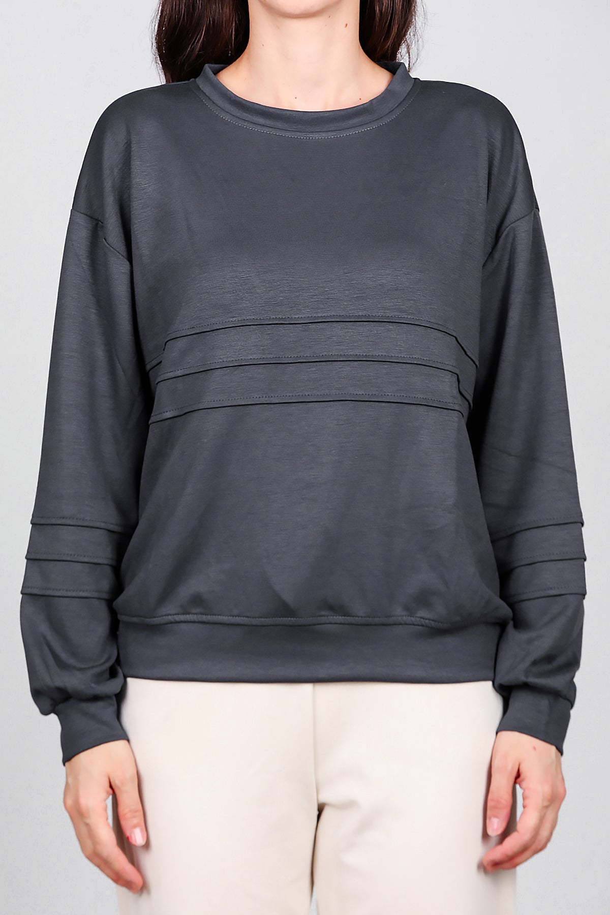 Kadın Önü Üç Dikişli Sweat Füme