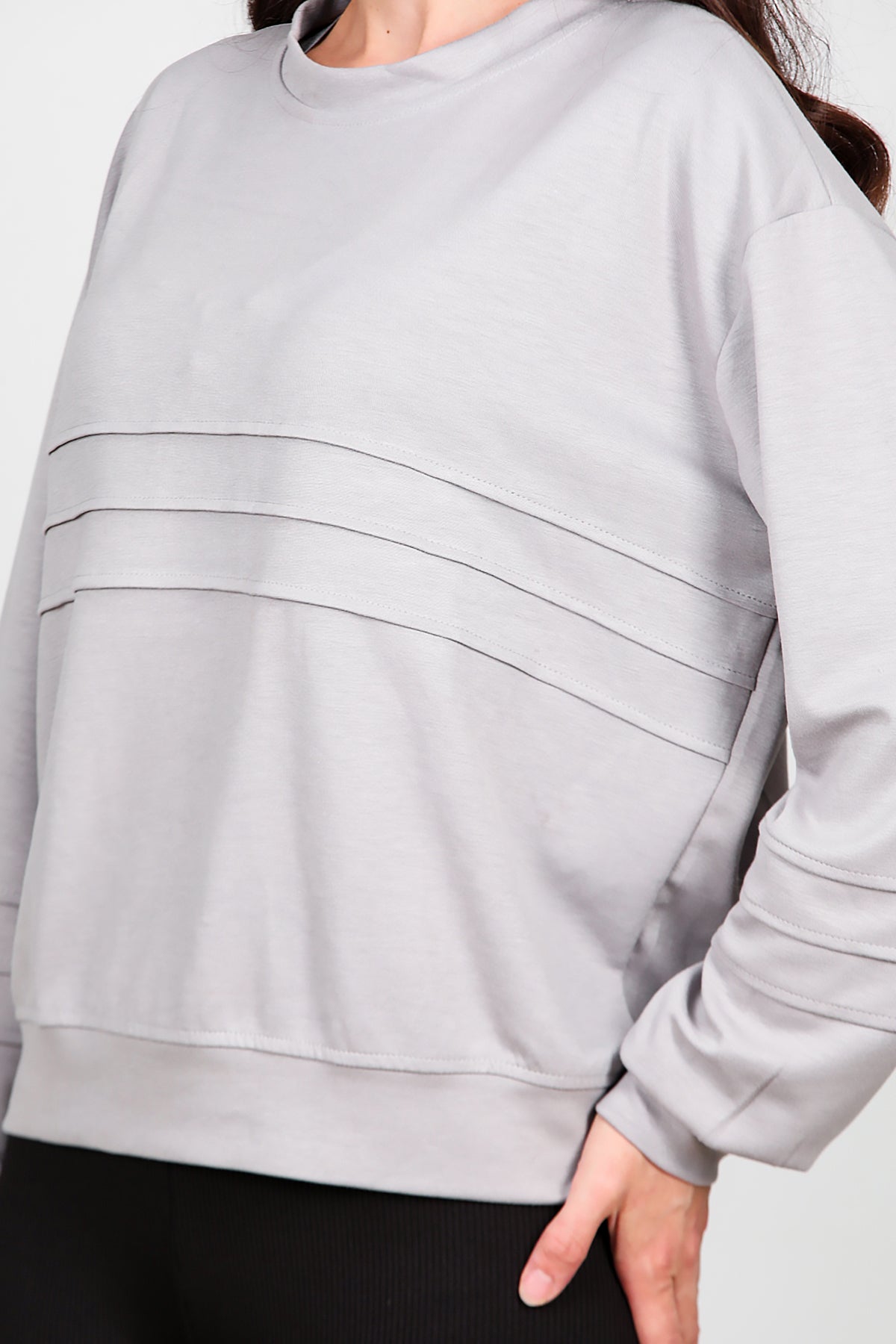 Kadın Önü Üç Dikişli Sweat Gri