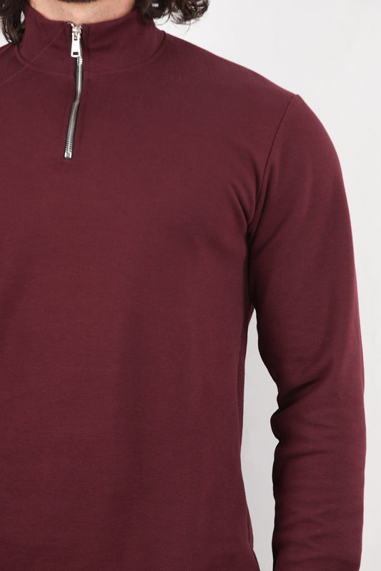 Standor Erkek Yarım Fermuar Dik Yaka Pike Sweat Bordo
